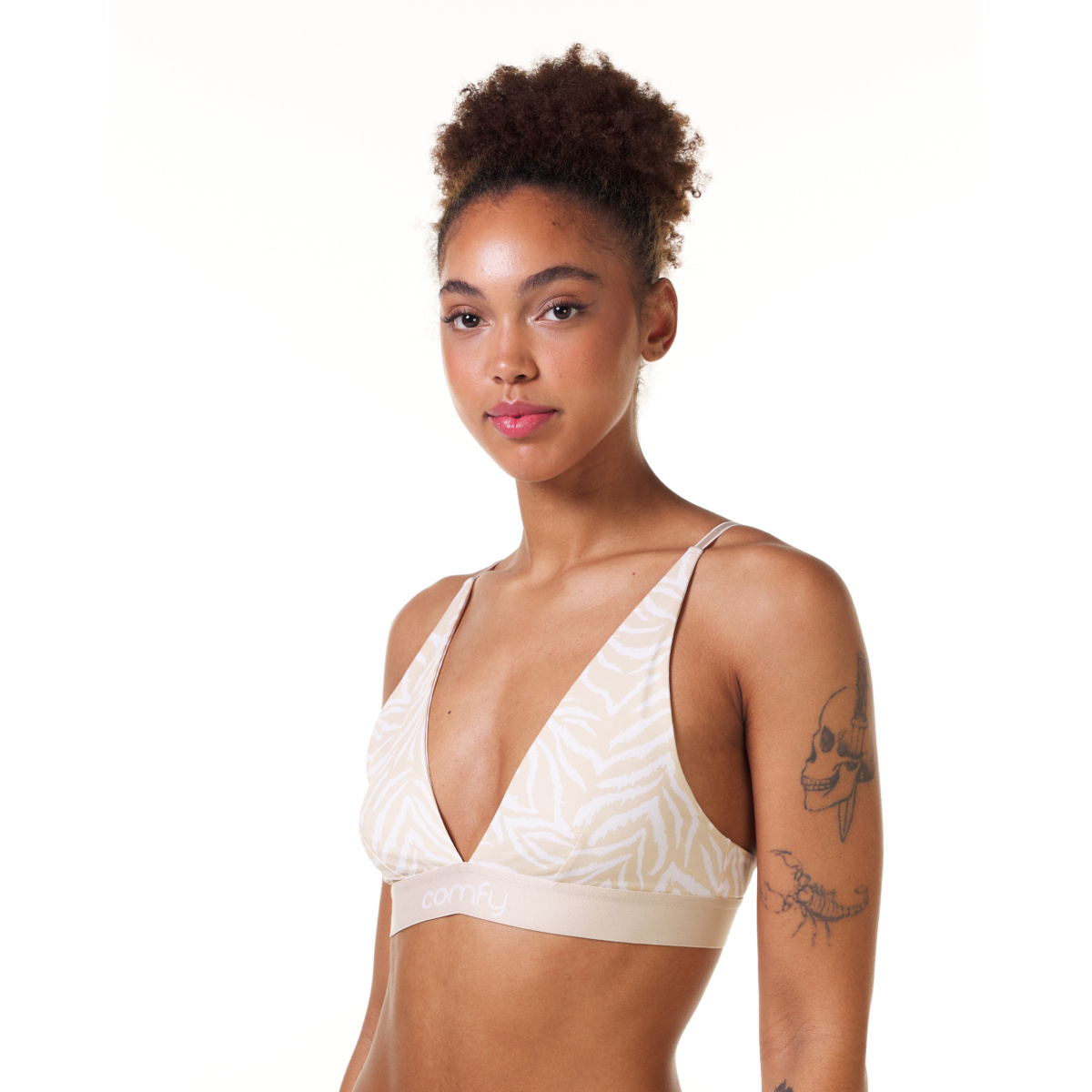 Comfy Beige Zebra Seamless Plunge Bralette Performance 